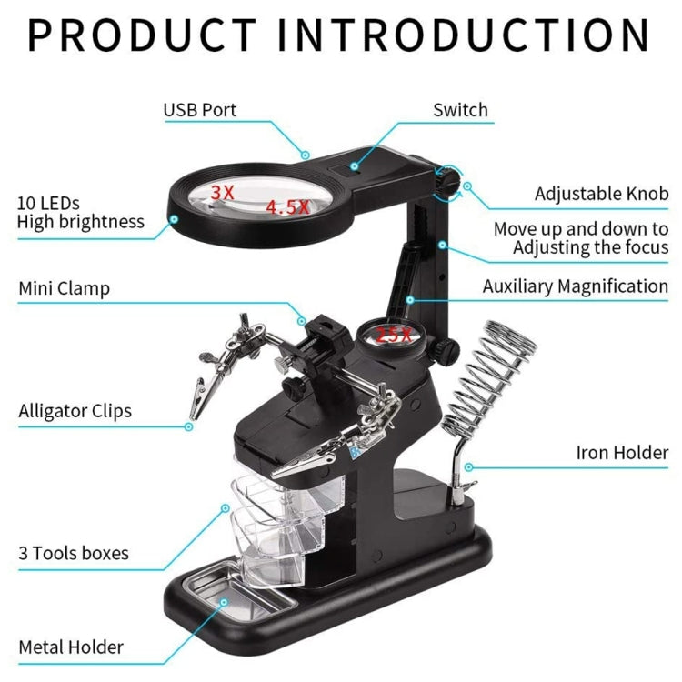 Desktop Multifunctional Chip Welding Repair Inspection Magnifying Glass with LED Light(White) - Repair Platform by PMC TechLife | Online Shopping South Africa | PMC TechLife