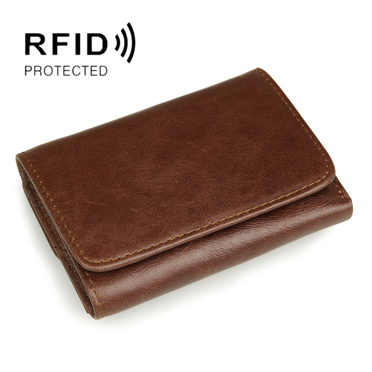 Men Casual Retro RFID Blocking Anti-Scanning Cowhide Leather Short Wallet(Coffee) - Wallets by J.M.D | Online Shopping South Africa | PMC TechLife | Buy Now Pay Later Mobicred