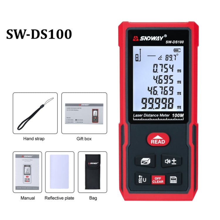 SNDWAY SW-DS100 Handheld Laser Rangefinder Infrared Laser Ruler, Distance: 100m - free shipping - PMC TechLife - Order now!
