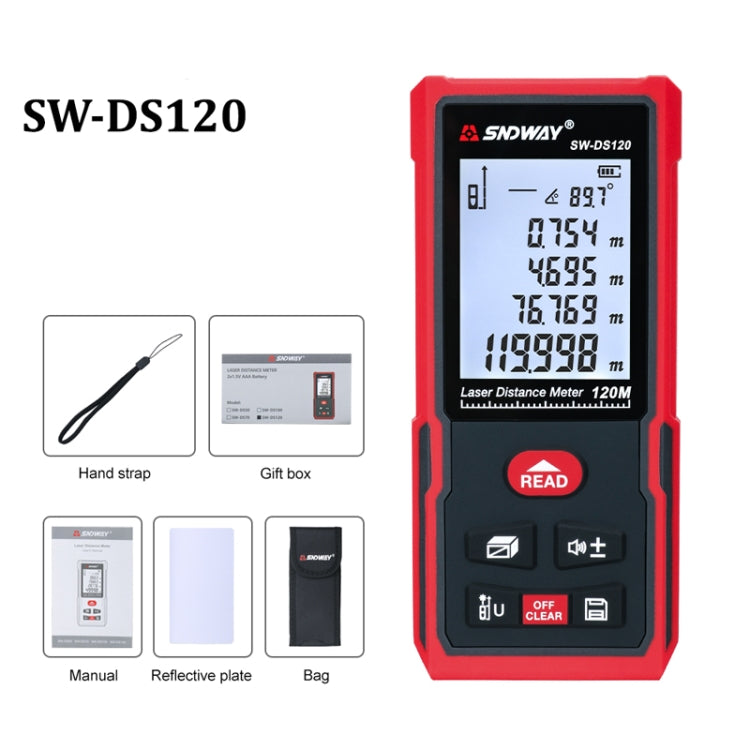 SNDWAY SW-DS120 Handheld Laser Rangefinder Infrared Laser Ruler, Distance: 120m - free shipping - PMC TechLife - Order now!