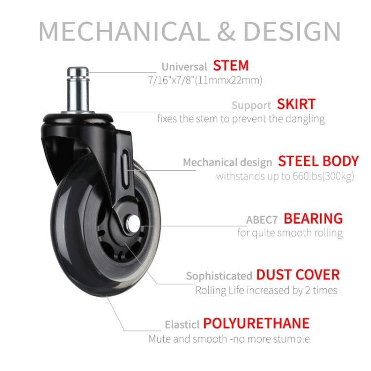 Furniture PU Universal Plug Caster Office Chair Mute Wheel, Size: 3 Inch - Furniture Accessories by PMC TechLife | Online Shopping South Africa | PMC TechLife