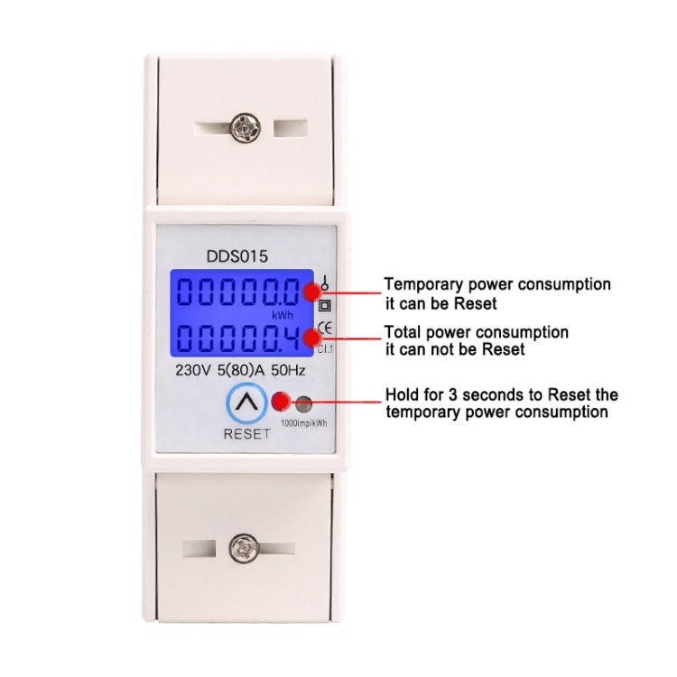 SINOTIMER DDS015 Backlight Display Single-phase Household Rail Energy Meter 5-80A 230V - Current & Voltage Tester by SINOTIMER | Online Shopping South Africa | PMC TechLife | Buy Now Pay Later Mobicred