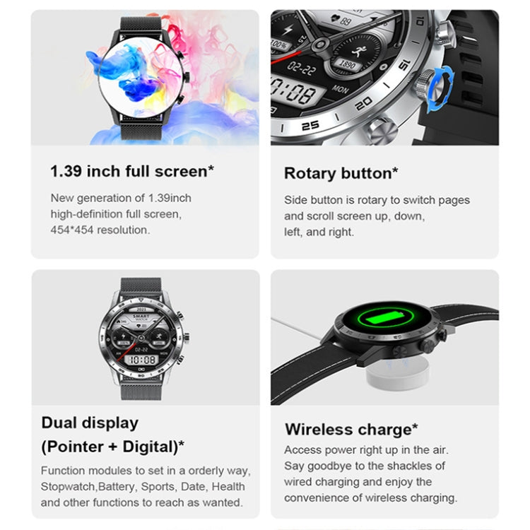 LOANIY DT70 Analog Digital Dual Display Smart Call Watch(Black Leather) - free shipping - PMC TechLife - Order now!