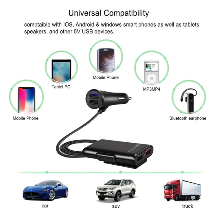 2PCS QC3.0 Four Ports Fast 5V 8A Car Charger Back Seat Charger(Black) - Car Charger by PMC TechLife | Online Shopping South Africa | PMC TechLife