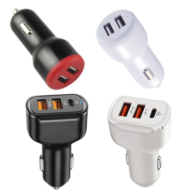 2PCS PD+2.4A Dual USB Car Charger, Style: 3 Ports (Black) - Car Charger by PMC TechLife | Online Shopping South Africa | PMC TechLife