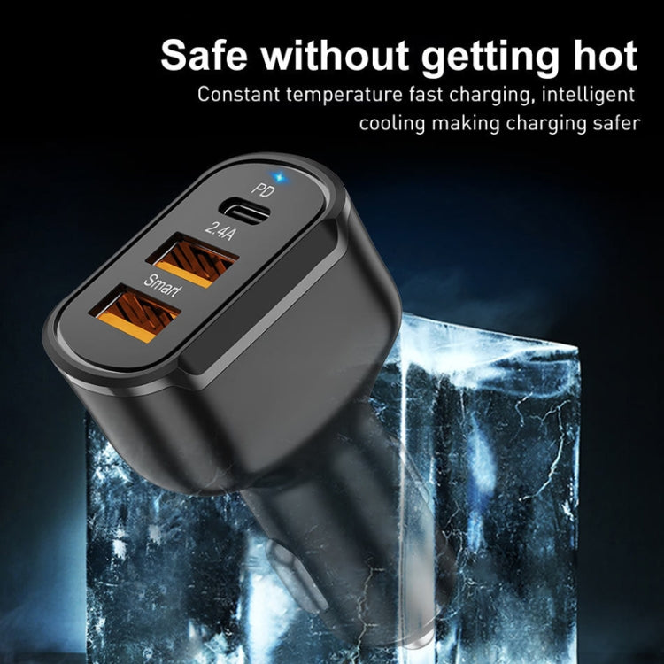 2PCS PD+2.4A Dual USB Car Charger, Style: 3 Ports (Black) - Car Charger by PMC TechLife | Online Shopping South Africa | PMC TechLife