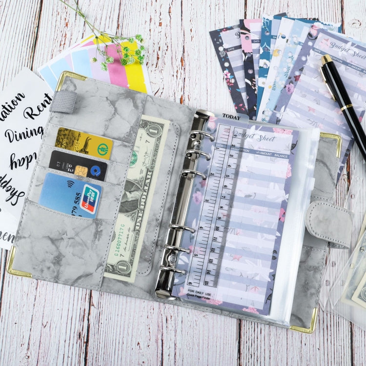 A6 Binder Budget Book Marbled Notebook PU Leather Binder(Black) - Notebooks by null | Online Shopping South Africa | PMC TechLife | Buy Now Pay Later Mobicred