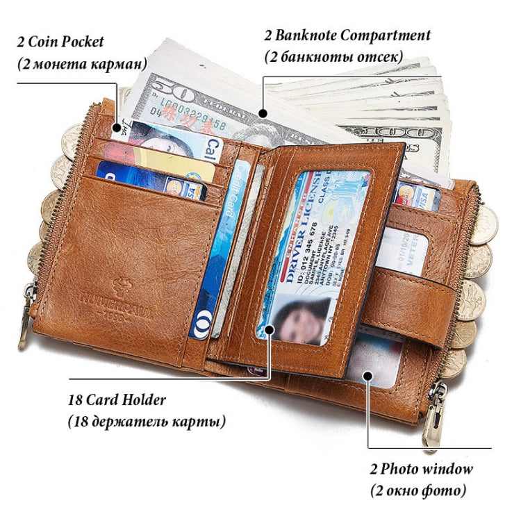 HUMERPAUL BP896 RFID Anti-Theft Brush Dual Zipper Leather Wallet Multi-Card Men Purse(Brown) - free shipping - PMC TechLife - Order now!