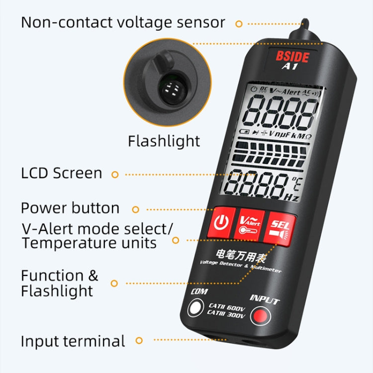 BSIDE A1 Dual Mode Smart Handheld High Precision Detection Electrician Voltage Multimeter Without Battery(Black) - Digital Multimeter by BSIDE | Online Shopping South Africa | PMC TechLife | Buy Now Pay Later Mobicred