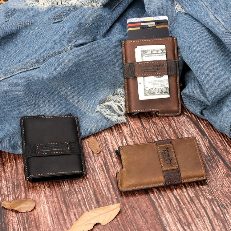 HUMERPAUL BP977 RFID Anti-Theft Card Box Leather Automatic Credit Card Set(Dark Brown) - Antimagnetic RFID Package by HUMERPAUL | Online Shopping South Africa | PMC TechLife | Buy Now Pay Later Mobicred