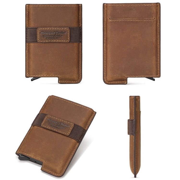 HUMERPAUL BP977 RFID Anti-Theft Card Box Leather Automatic Credit Card Set(Dark Brown) - Antimagnetic RFID Package by HUMERPAUL | Online Shopping South Africa | PMC TechLife | Buy Now Pay Later Mobicred