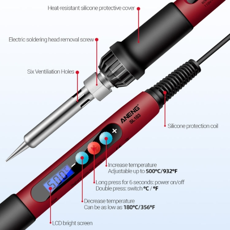 ANENG SL103 25pcs/set Intelligent Digital Display Temperature Adjustment Household Constant Temperature Soldering Iron Set 60W Internal Heat Welding Tool Kit(EU Plug) - free shipping - PMC TechLife - Order now!
