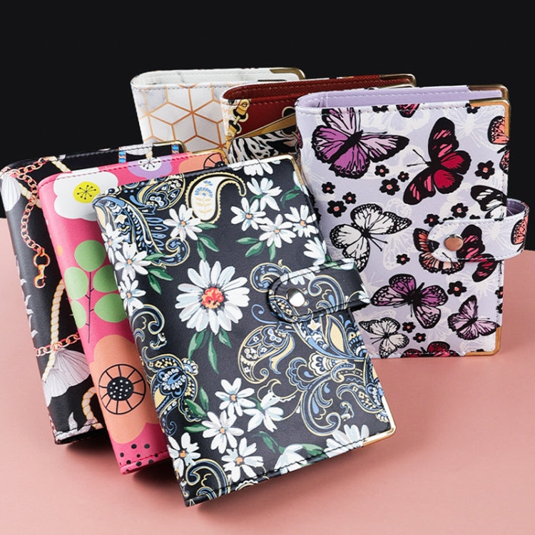 A6 PU Leather Color Printing Notebook Zipper Bag Loose-leaf Budget Binder(Flower-Rose Red) - Notebooks by PMC TechLife | Online Shopping South Africa | PMC TechLife