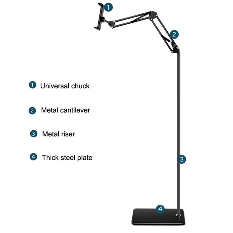 135cm Mobile Phone Tablet Live Broadcast Bedside Lifting Bracket Floor Model (Black) - Lazy Bracket by PMC TechLife | Online Shopping South Africa | PMC TechLife