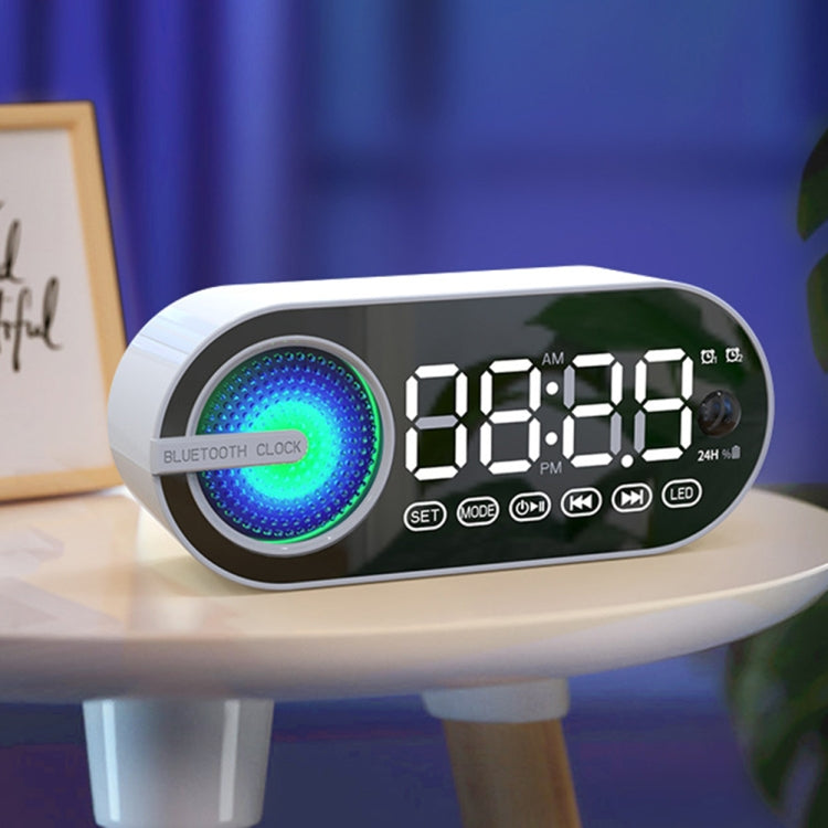 RBT-G30 Mirror Colorful Light Subwoofer Bluetooth Alarm Clock Audio, Spec: Voice Version (White) - Desktop Speaker by PMC TechLife | Online Shopping South Africa | PMC TechLife
