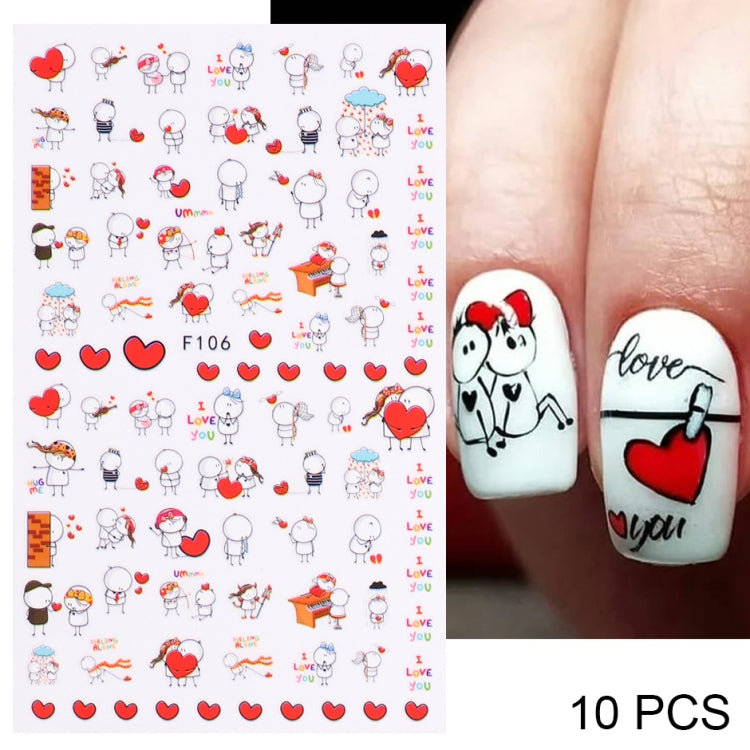 10 PCS Cartoon Heart Letters Comic Character Nail Art Sticker 3D Adhesive Nail Stickers(F106) - free shipping - PMC TechLife - Order now!
