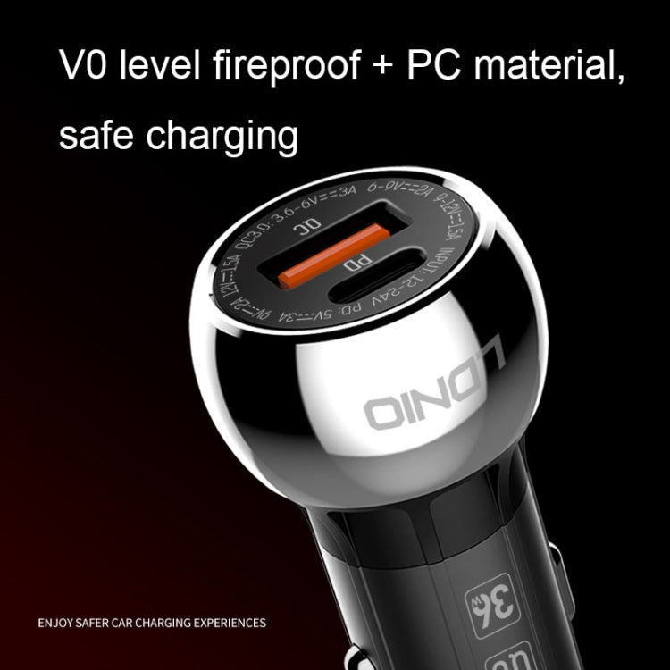 LDNIO C1 36W PD + QC 3.0 Car Fast Charger High Power Smart USB Car Charger with USB-C/Type-C Cable - Car Charger by LDNIO | Online Shopping South Africa | PMC TechLife | Buy Now Pay Later Mobicred