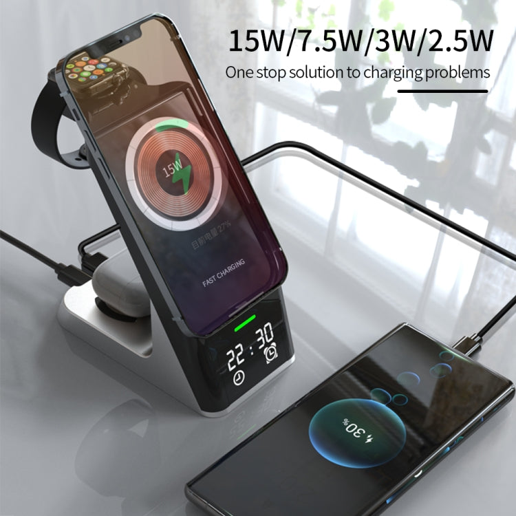 H27 15W  6 In 1 With Clock Function Magnetic Phone Wireless Charger For iWatch/AirPods(Black) -  by PMC TechLife | Online Shopping South Africa | PMC TechLife