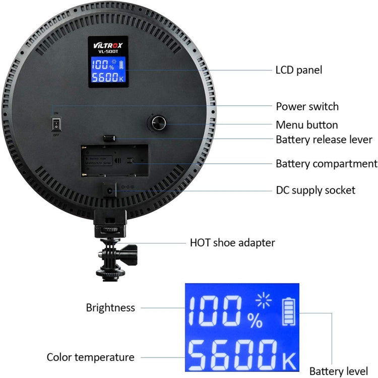 VILTROX VL-500T Intelligent Digital Display Circular LED Photography Fill Light - free shipping - PMC TechLife - Order now!