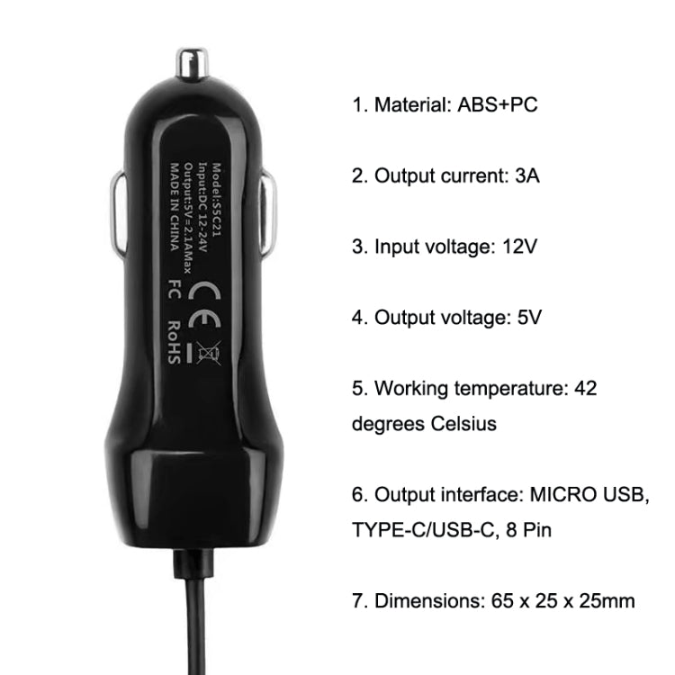 522AL Fast Charging With Cable Car Charging, Output Interface: Micro USB (Black) - Car Charger by PMC TechLife | Online Shopping South Africa | PMC TechLife