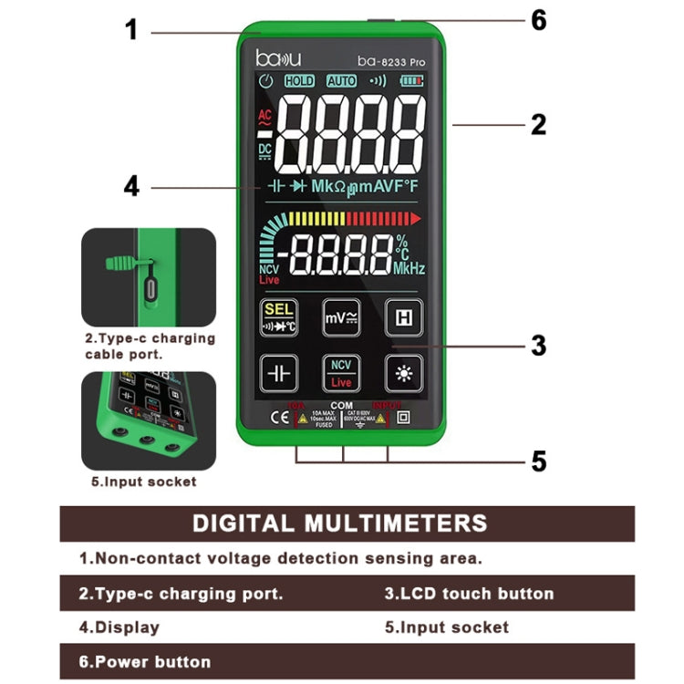 BAKU BA-8233 Pro Electric Maintenance Resistor Current Touch Screen Digital Mulitmeter(Green) - free shipping - PMC TechLife - Order now!