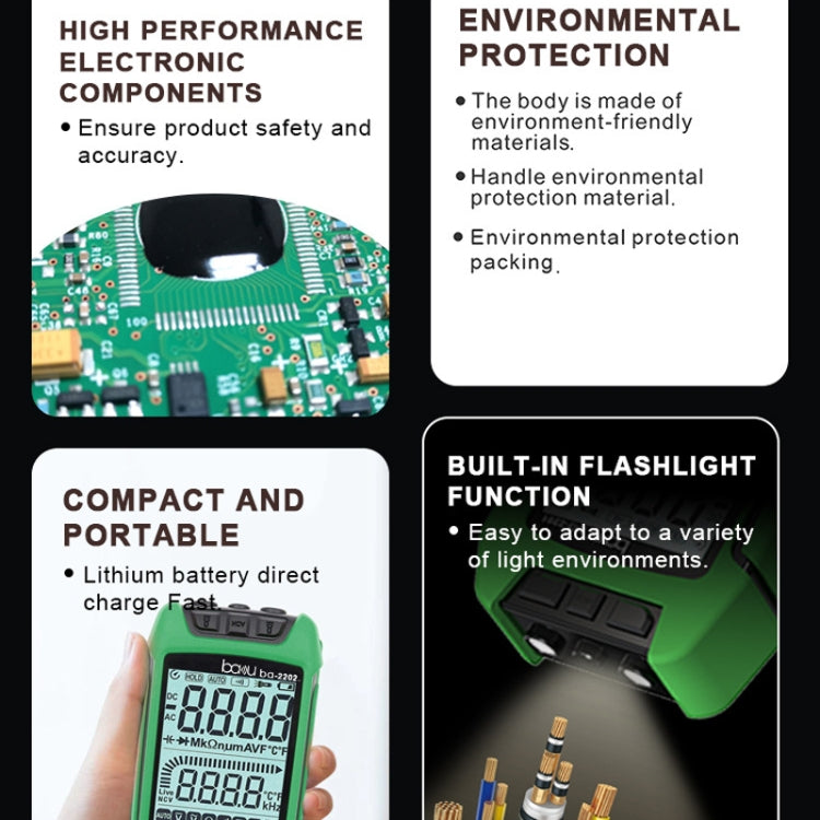 BAKU BA-2201 Digital Multimeter Electrician Maintenance Resistance Tester(Green) - free shipping - PMC TechLife - Order now!