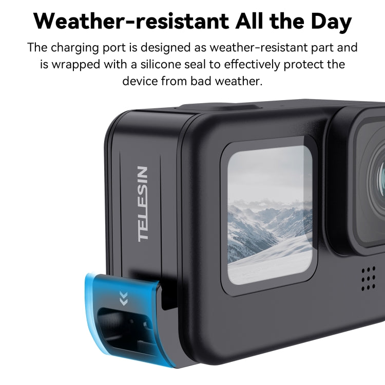 For GoPro Hero11 Black / HERO10 Black /9 Black TELESIN Weather-resistant Side Cover Easy Removable Charging Cover Port(Black) - free shipping - PMC TechLife - Order now!