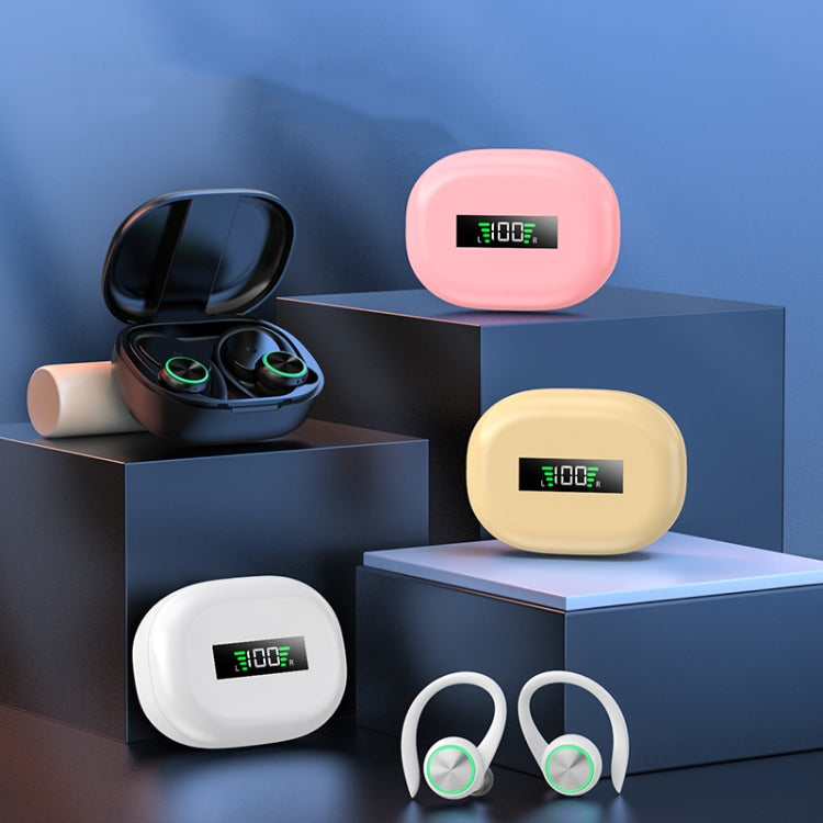 R201 With Charging Bin Hanging Ear Stereo Digital Display Bluetooth Earphones(White) - Bluetooth Earphone by PMC TechLife | Online Shopping South Africa | PMC TechLife