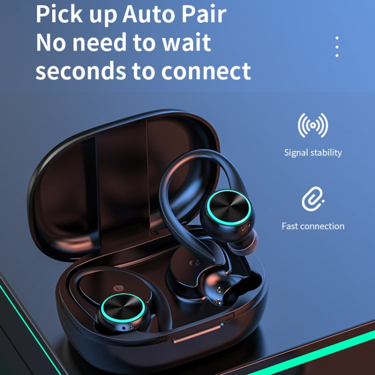 R201 With Charging Bin Hanging Ear Stereo Digital Display Bluetooth Earphones(Pink) - Bluetooth Earphone by PMC TechLife | Online Shopping South Africa | PMC TechLife