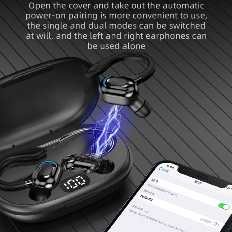 F8 Hanging Ear Stereo Wireless Bluetooth Earphones With Charging Bin(Black Double Ear) - Bluetooth Earphone by PMC TechLife | Online Shopping South Africa | PMC TechLife