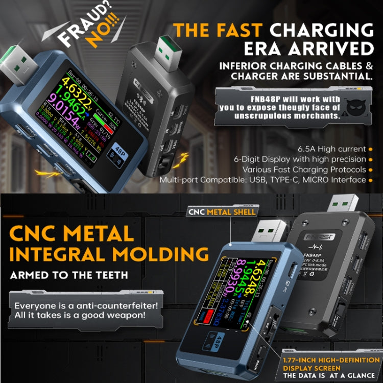 FNIRSI FNB48P USB Mobile Phone DC Power Charger Detector, Color: Bluetooth Blue - free shipping - PMC TechLife - Order now!