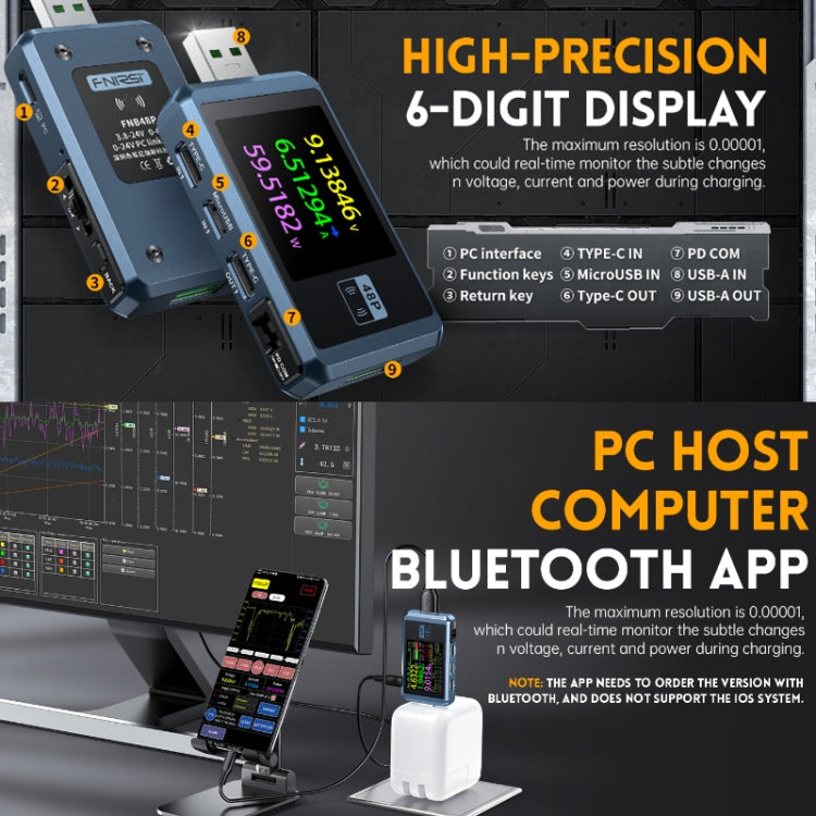 FNIRSI FNB48P USB Mobile Phone DC Power Charger Detector, Color: Bluetooth Blue - free shipping - PMC TechLife - Order now!