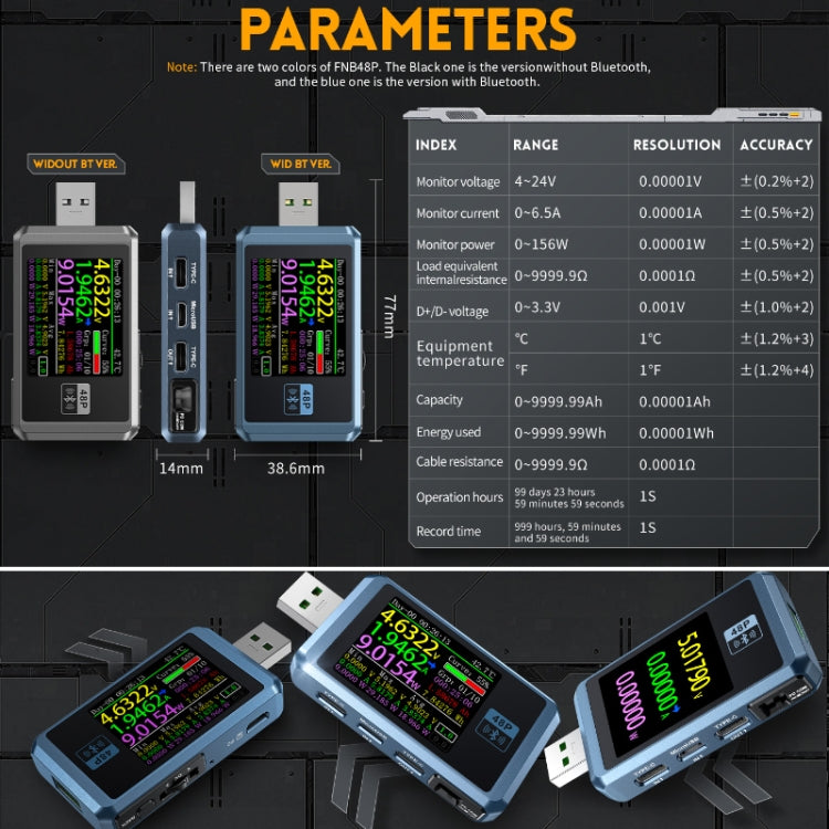 FNIRSI FNB48P USB Mobile Phone DC Power Charger Detector, Color: Bluetooth Blue - free shipping - PMC TechLife - Order now!
