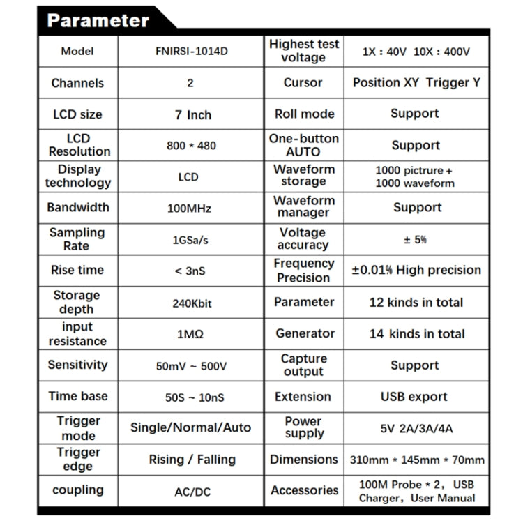 FNIRSI 1014D +P4100 Probe 2 in 1 Dual-channel 100M Bandwidth Digital Oscilloscope 1GS Sampling Signal Generator, US Plug - free shipping - PMC TechLife - Order now!