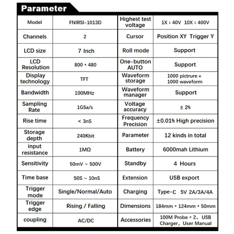 FNIRSI 1013D 1GS Sampling Dual Channel 100M Bandwidth Digital Oscilloscope, US Plug(English) - free shipping - PMC TechLife - Order now!