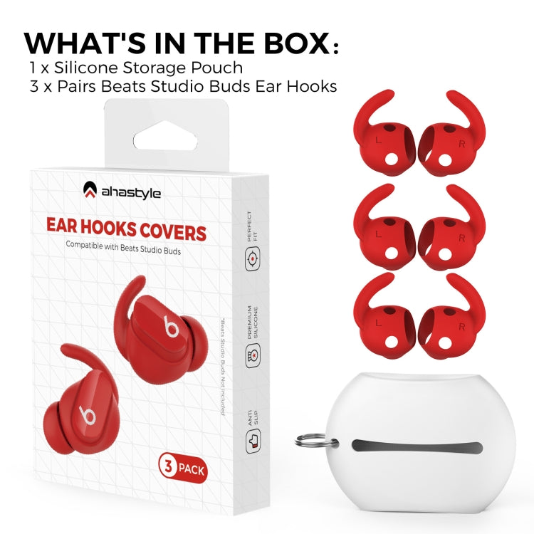 For Beats Studio Buds AhaStyle PT172 Earphone Silicone Ear Caps, Style: Earcap x 3+Case (Red) - Anti-dust & Ear Caps by AhaStyle | Online Shopping South Africa | PMC TechLife