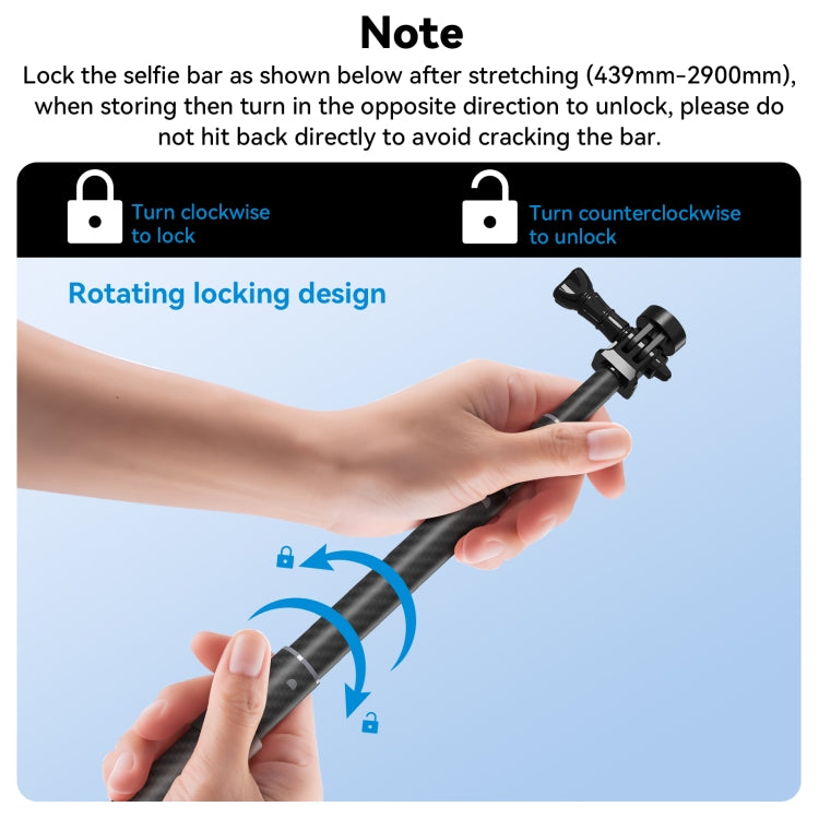 TELESIN 3M Carbon Fiber Selfie Stick Monopod  With 1/4 Screw For Action Camera - free shipping - PMC TechLife - Order now!