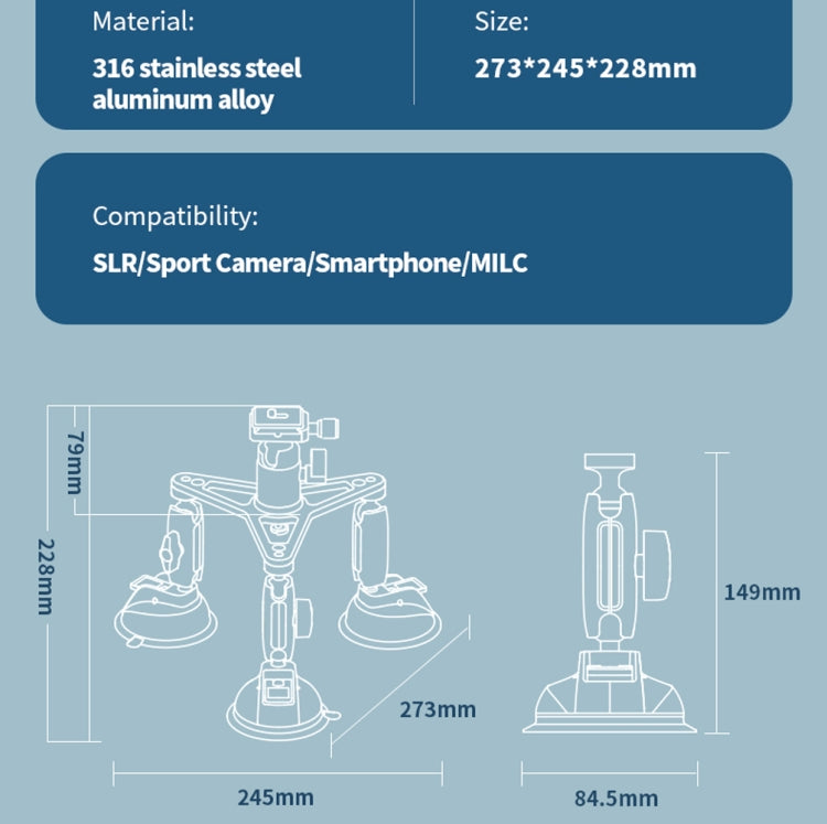 TELESIN Suction Cup Action Camera Tripod Mount for Car Holder Stand Bracket - free shipping - PMC TechLife - Order now!