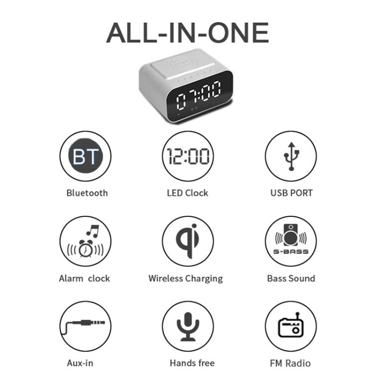 BT510 15W LED Clock Wireless Charging Bluetooth Speaker Multifunctional Smart Mirror Alarm Clock Audio(Iron Black) - Desktop Speaker by PMC TechLife | Online Shopping South Africa | PMC TechLife