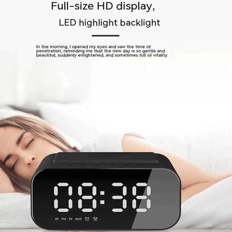 BT510 15W LED Clock Wireless Charging Bluetooth Speaker Multifunctional Smart Mirror Alarm Clock Audio(Iron Black) - Desktop Speaker by PMC TechLife | Online Shopping South Africa | PMC TechLife