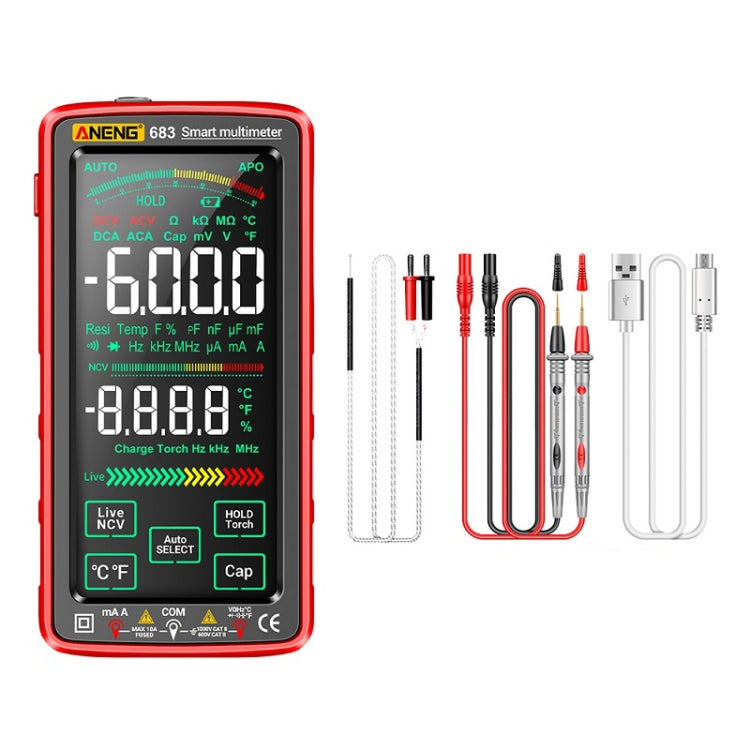 ANENG 683 Smart Touch Screen Automatic Range Rechargeable Multimeter(Red) - free shipping - PMC TechLife - Order now!
