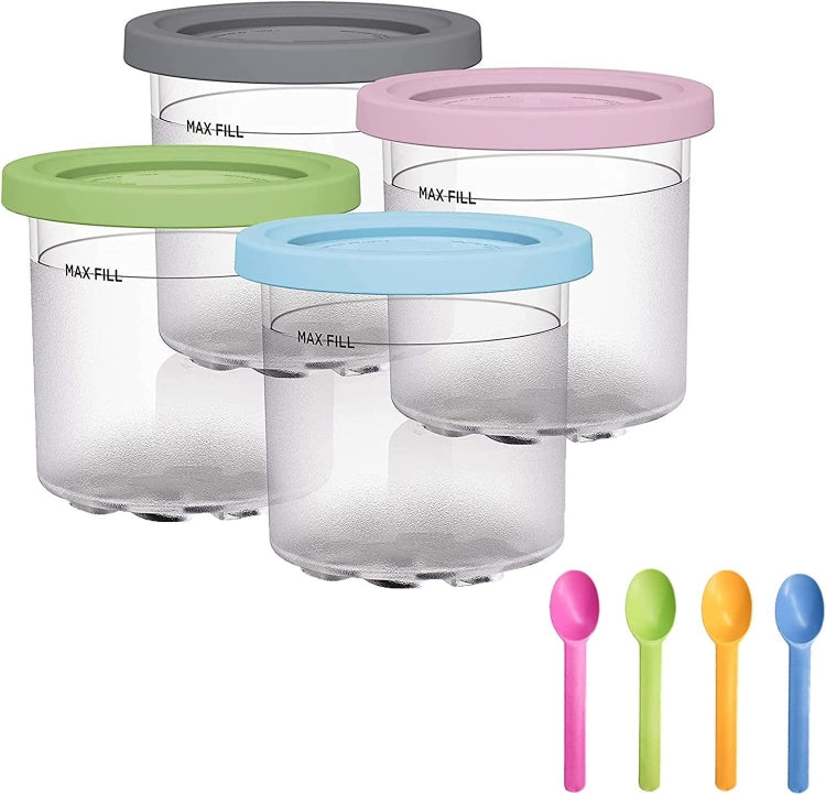 For Ninja NC299AMZ NC300 Ice Cream Storage Containers with Lids, Speci: 4 Cups+Spoon - Kitchen Machine Accessories by PMC TechLife | Online Shopping South Africa | PMC TechLife