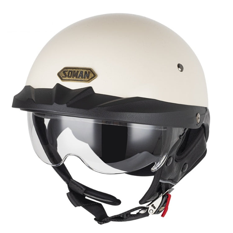 SOMAN Motorcycle Half Helmet Adjustable Helmet With Inner Mirror, Size: L(White with Transparent Mirror) - free shipping - PMC TechLife - Order now!