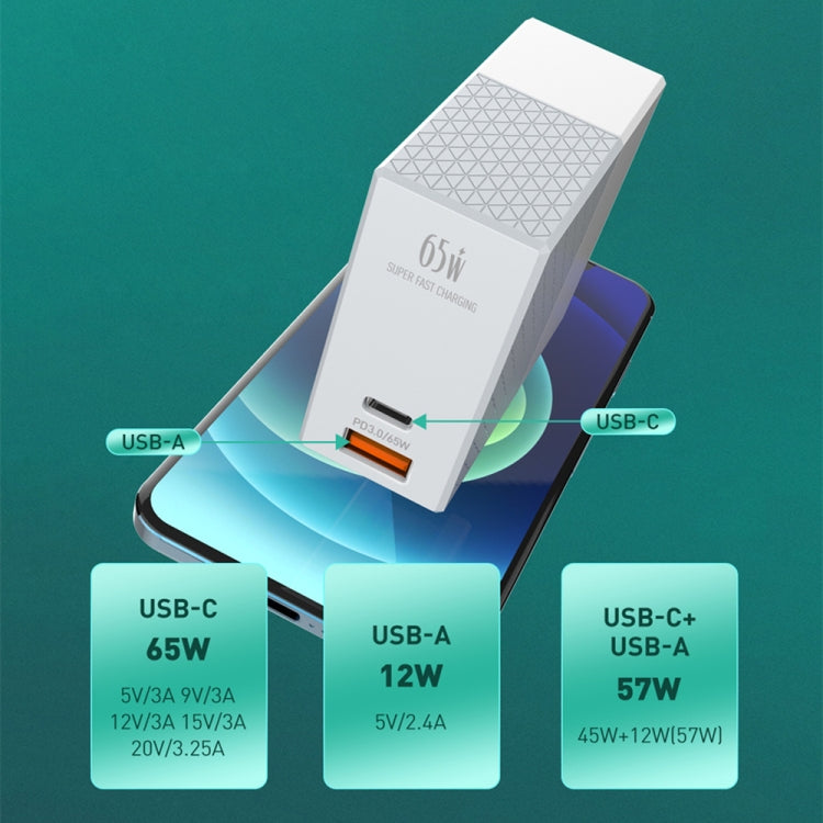 LDNIO A2620C 65W USB+Type-C/USB-C Port Dual Port Universal Phone Tablet Travel Charger(US Plug+Type-C to 8 Pin) - free shipping - PMC TechLife - Order now!