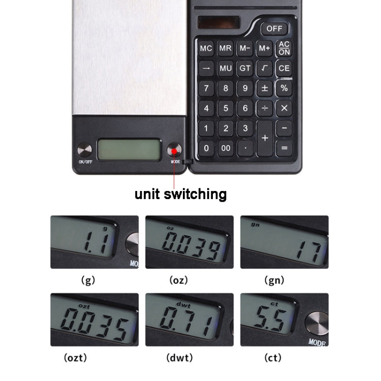 0.1g/1kg Kitchen Digital Scale Pocket Scale With Solar Calculator(Black) - Jewelry Scales by PMC TechLife | Online Shopping South Africa | PMC TechLife