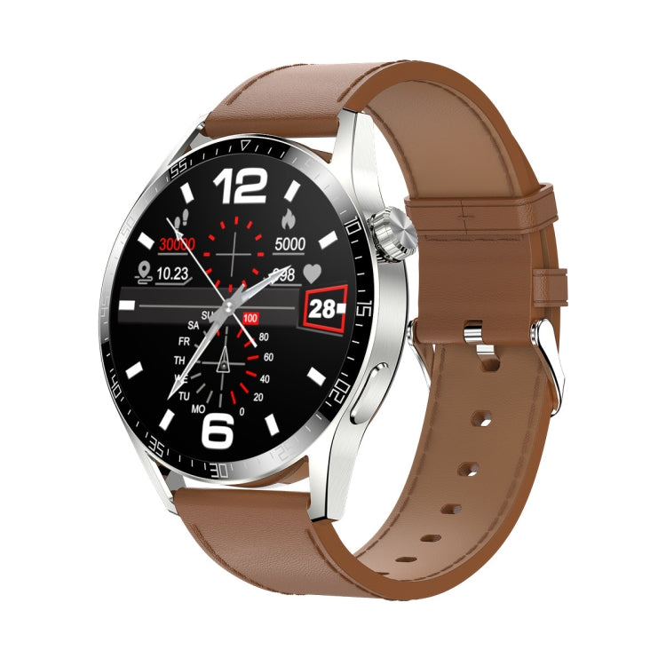 Sports Health Monitoring Waterproof Smart Call Watch With NFC Function, Color: Silver-Brown Leather - Smart Watches by PMC TechLife | Online Shopping South Africa | PMC TechLife | Buy Now Pay Later Mobicred