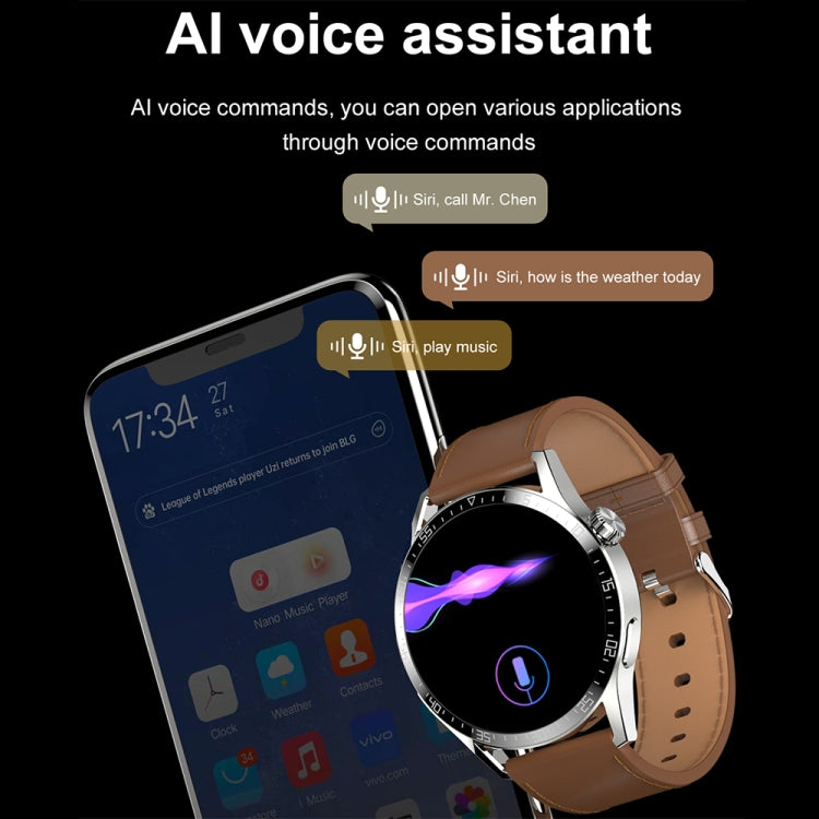 Sports Health Monitoring Waterproof Smart Call Watch With NFC Function, Color: Silver-Brown Leather - Smart Watches by PMC TechLife | Online Shopping South Africa | PMC TechLife | Buy Now Pay Later Mobicred