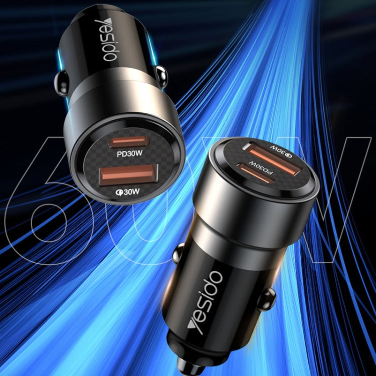 Yesido Y54 With 8 Pin To Type-C/USB-C Line Car Charger QC3.0+PD30W Type-C/USB-C+USB Dual Port Quick Charge(Black) - free shipping - PMC TechLife - Order now!