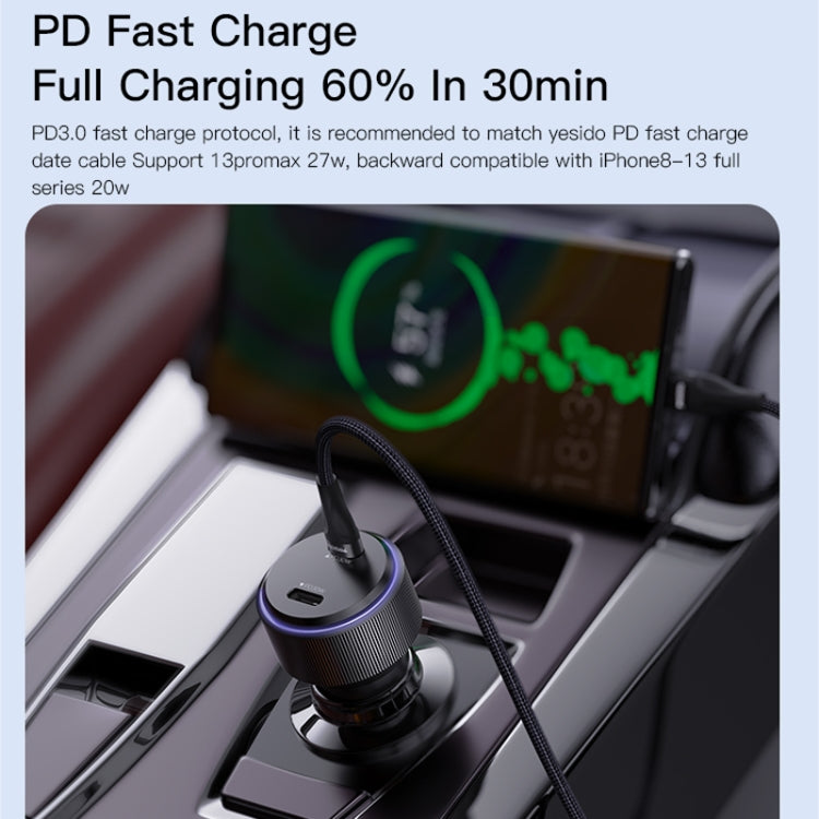 Yesido Y48  60W Car Fast Charger Aluminum Aluminum Double Type-C/USB-C Port Car Charger(Black) - free shipping - PMC TechLife - Order now!