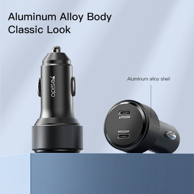 Yesido Y48  60W Car Fast Charger Aluminum Aluminum Double Type-C/USB-C Port Car Charger(Black) - free shipping - PMC TechLife - Order now!
